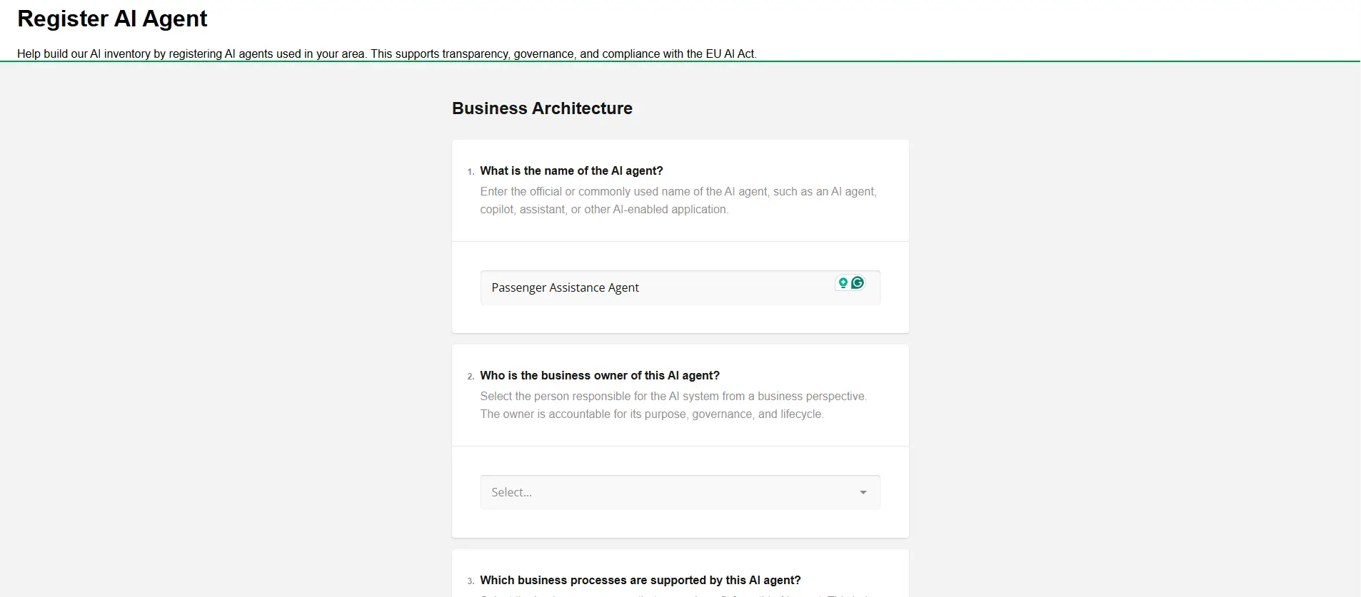 Formularze w ADOIT do rejestrowania agentów AI